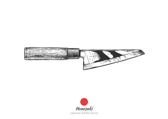 Honesuki knife on white background